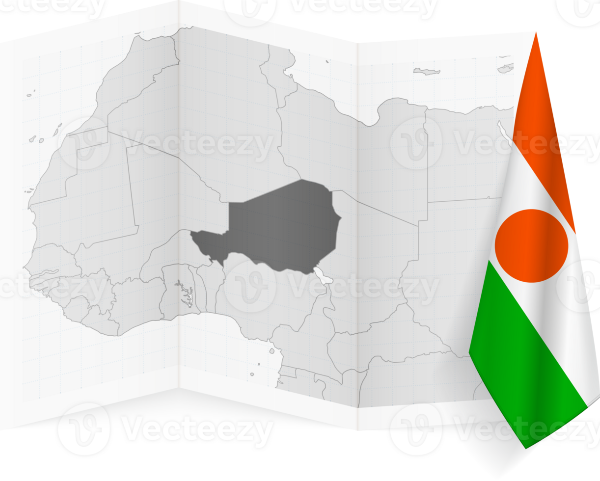 Niger grayscale map and hanging flag. png