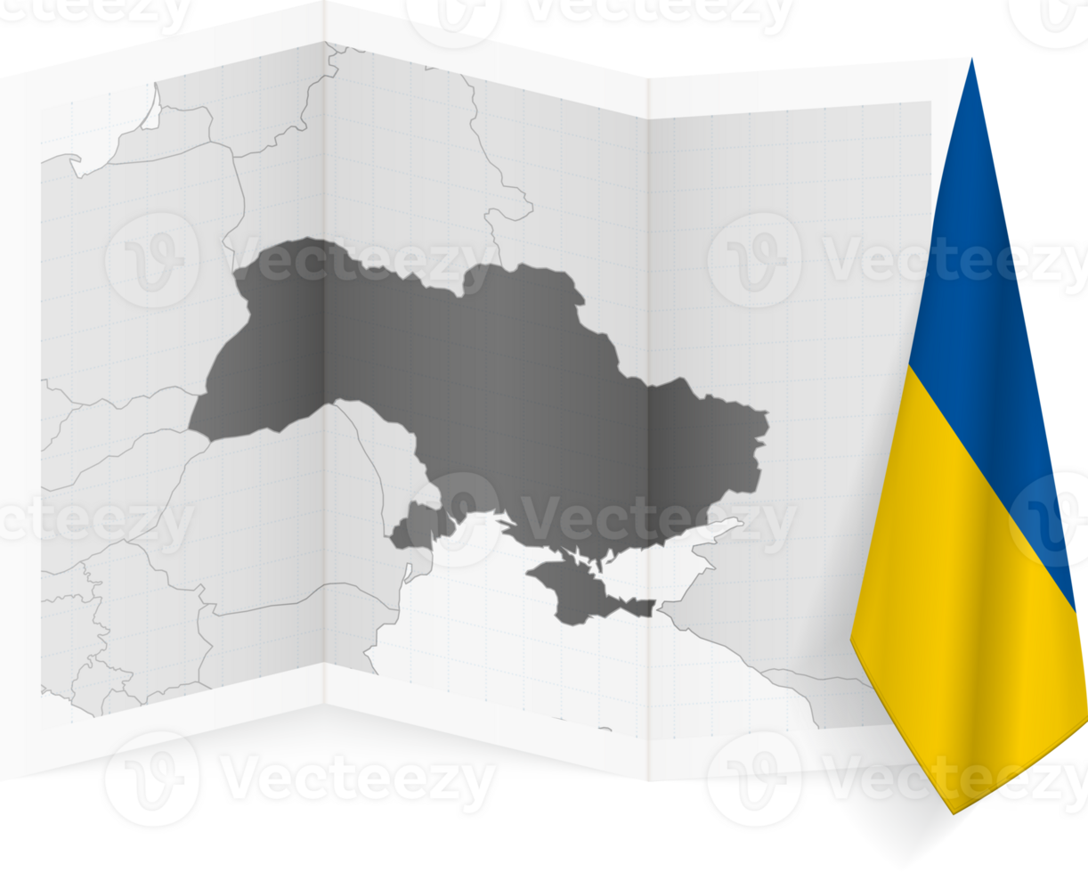 Ukraine grayscale map and hanging flag. png