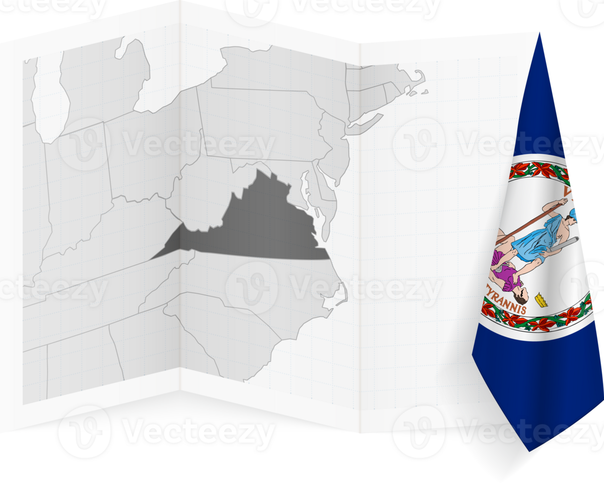 Virginia grayscale map and hanging flag. png