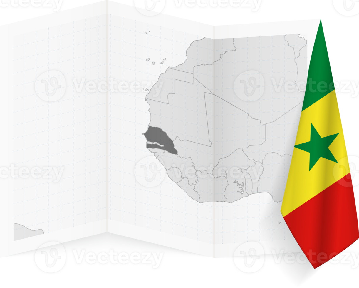 Senegal grayscale map and hanging flag. png