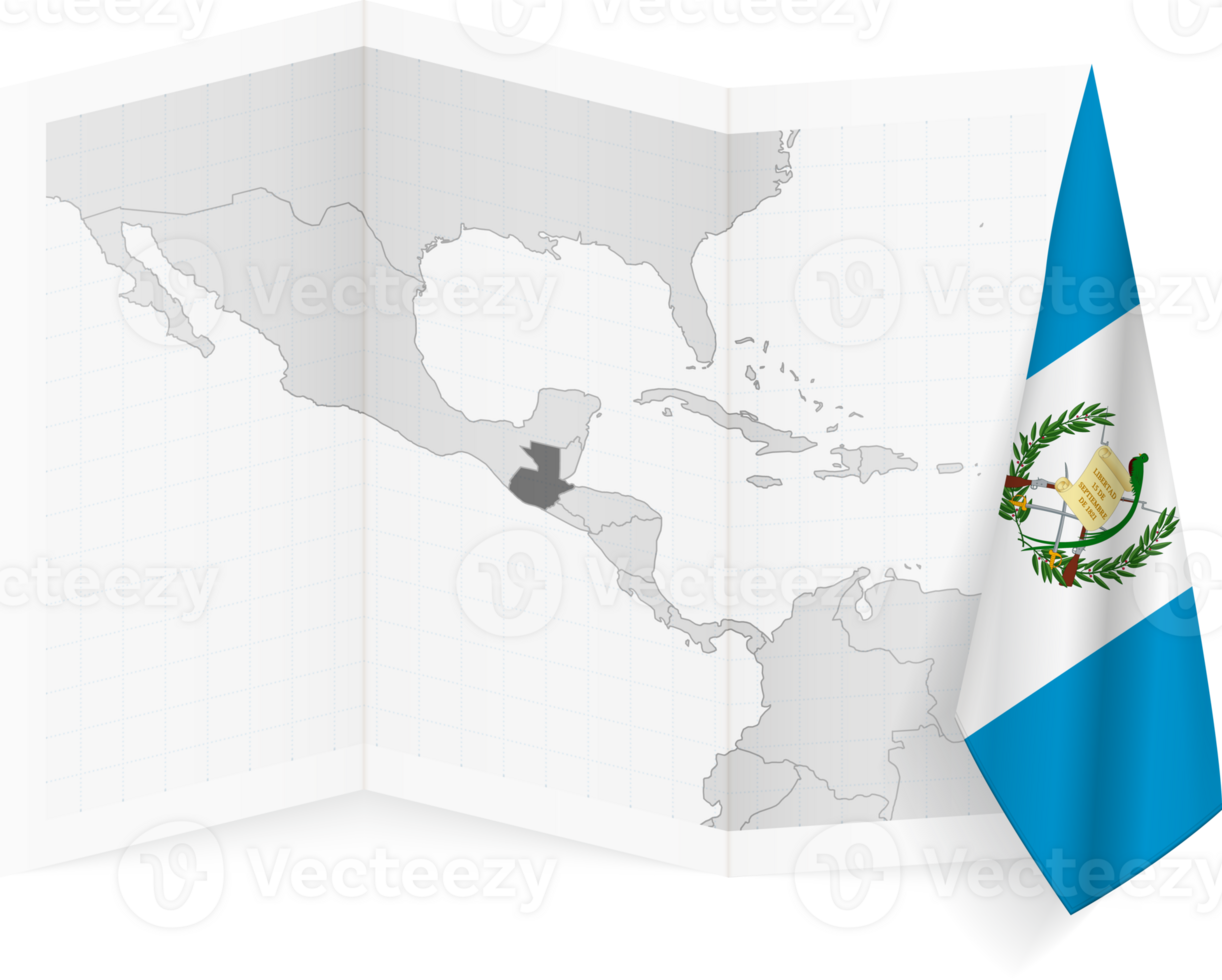 Guatemala grayscale map and hanging flag. png
