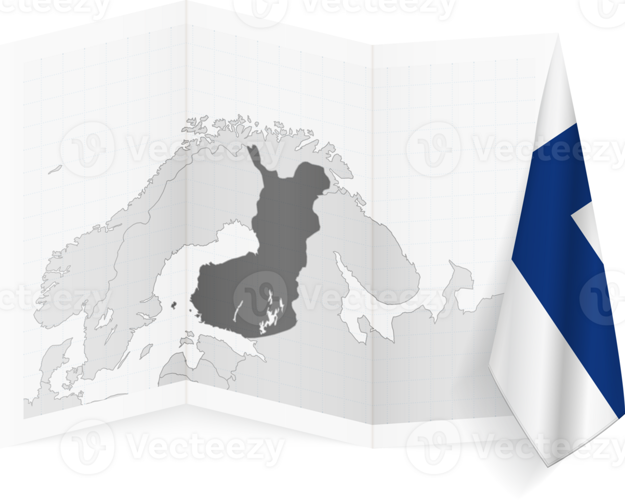 Finland grayscale map and hanging flag. png