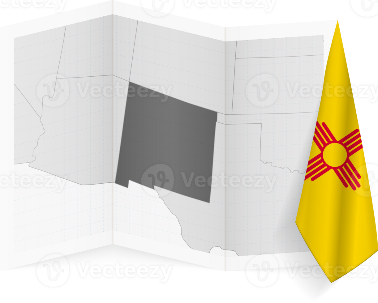 New Mexico grayscale map and hanging flag. png