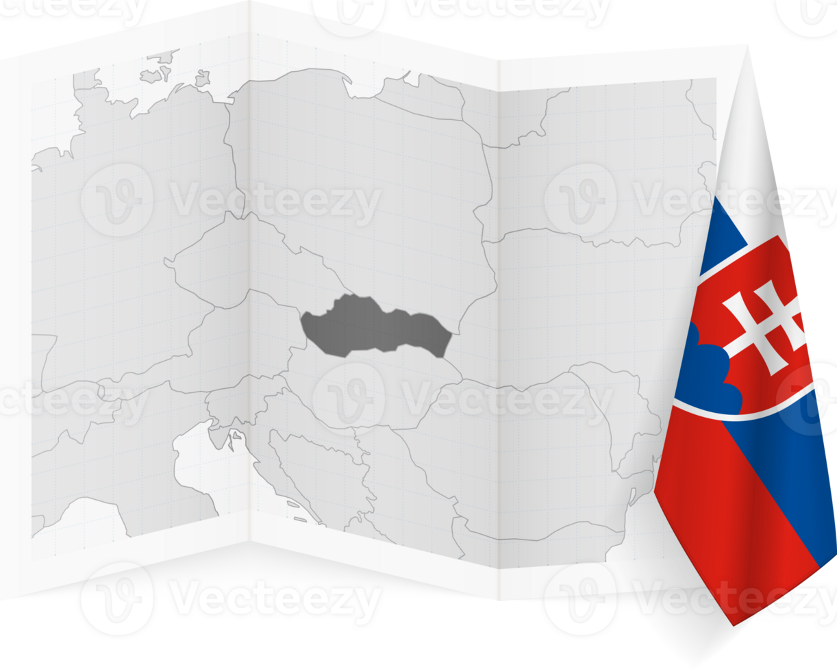 Slovakia grayscale map and hanging flag. png