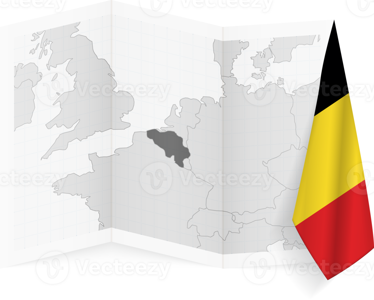 Belgium grayscale map and hanging flag. png