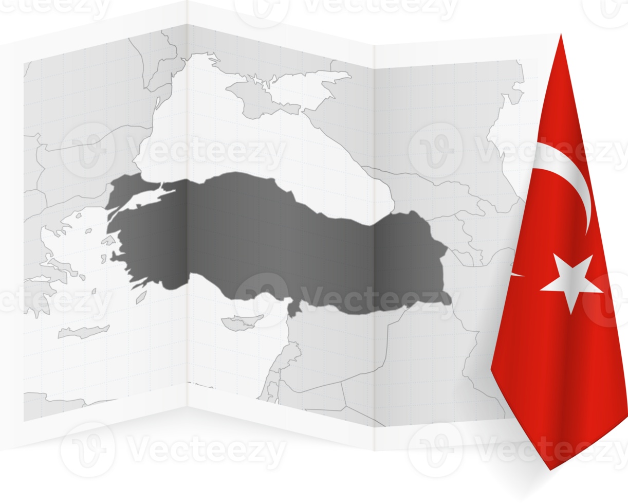 Turkey grayscale map and hanging flag. png