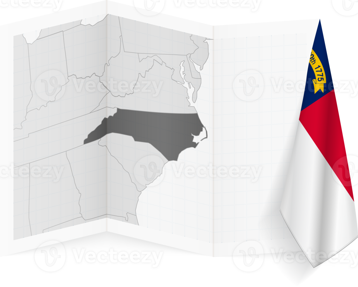 North Carolina grayscale map and hanging flag. png