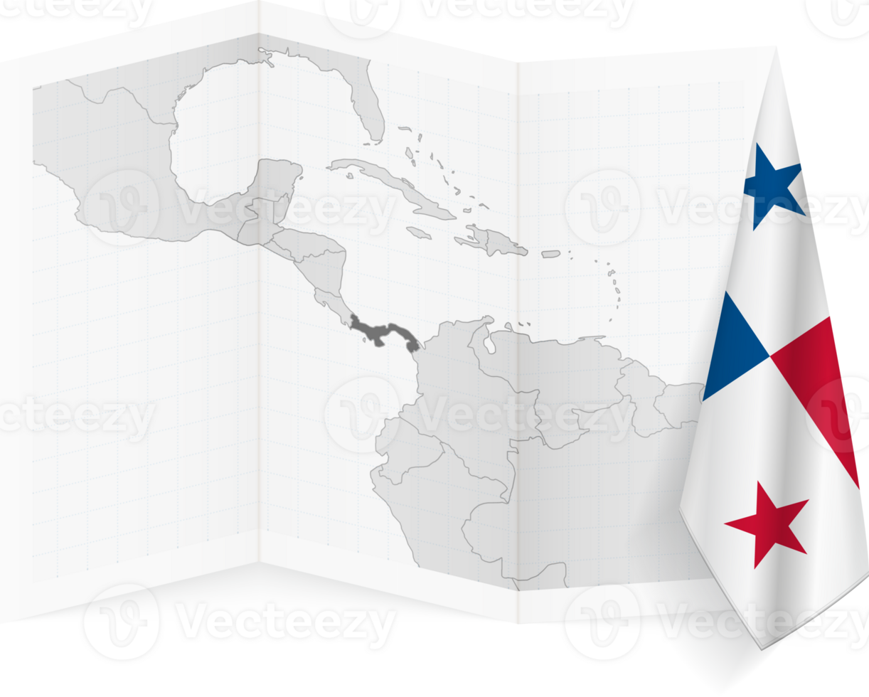 Panama grayscale map and hanging flag. png