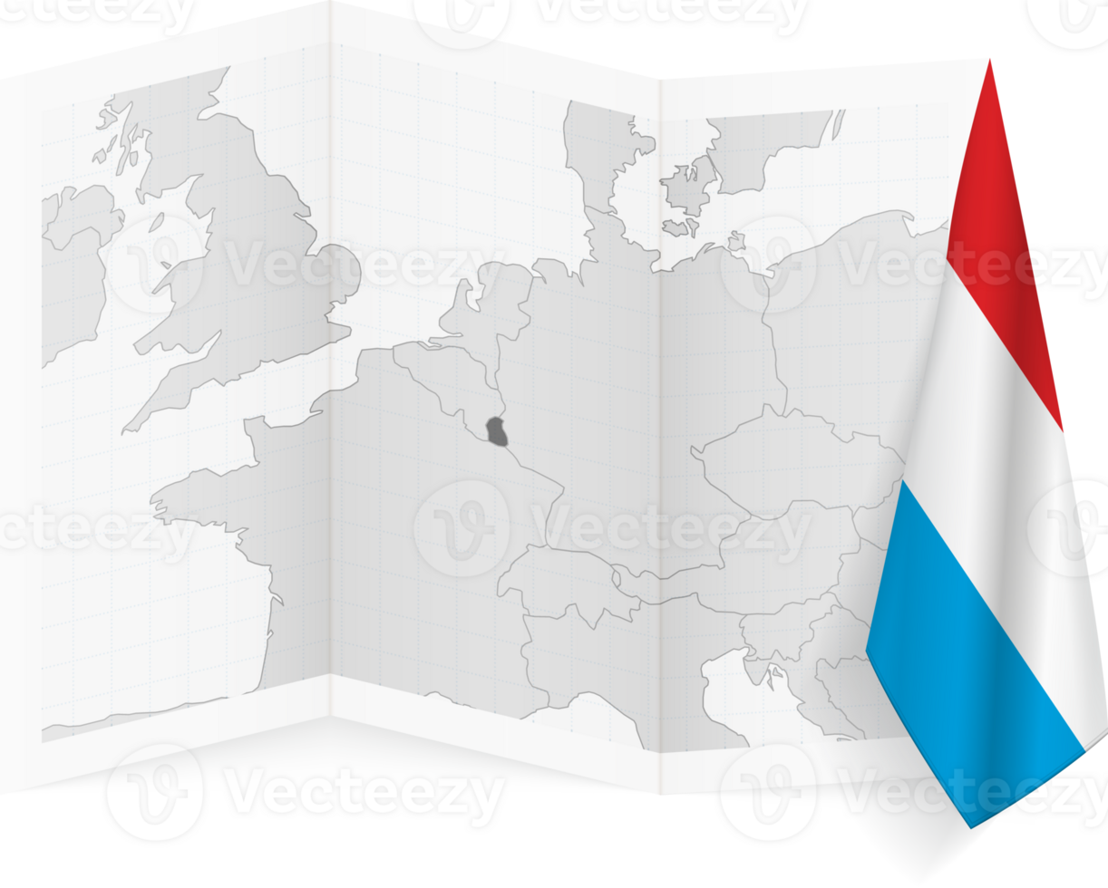 Luxembourg grayscale map and hanging flag. png