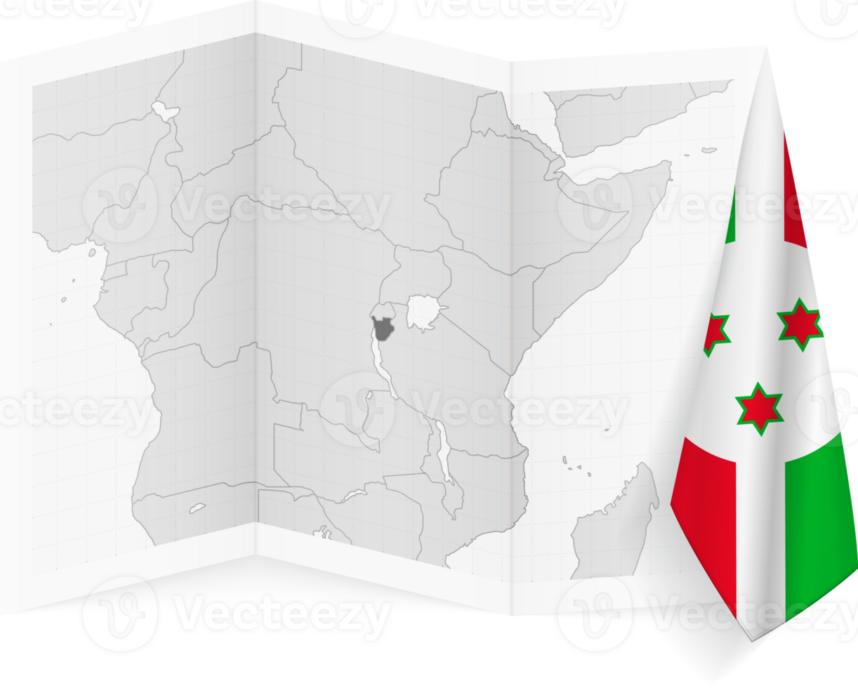 Burundi grayscale map and hanging flag. png