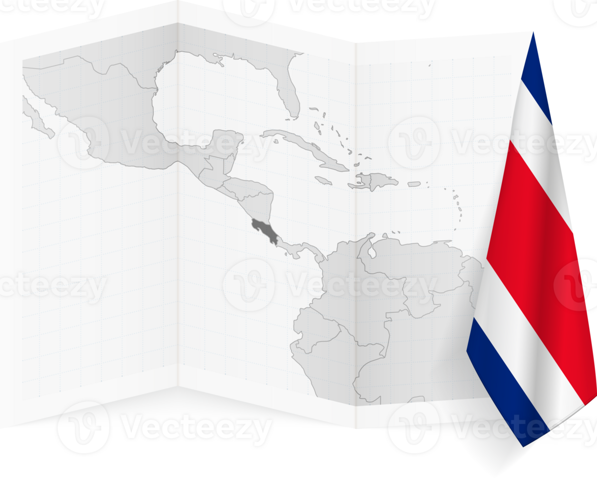 Costa Rica grayscale map and hanging flag. png