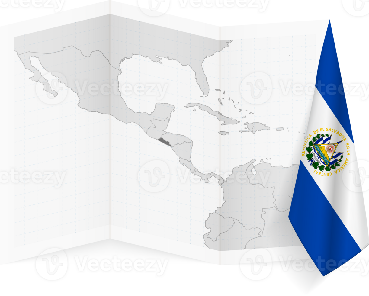 El Salvador grayscale map and hanging flag. png