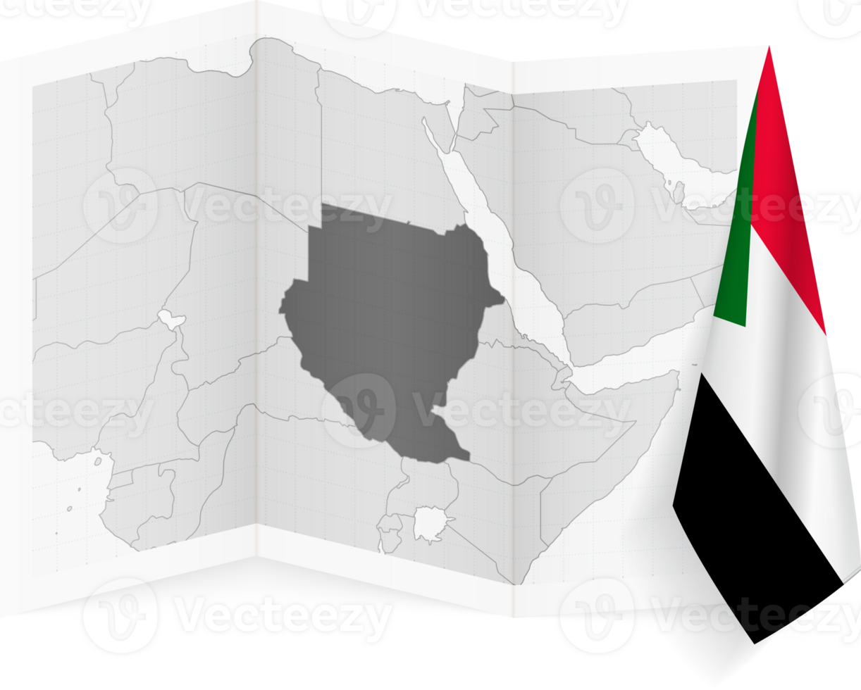 Sudan grayscale map and hanging flag. png