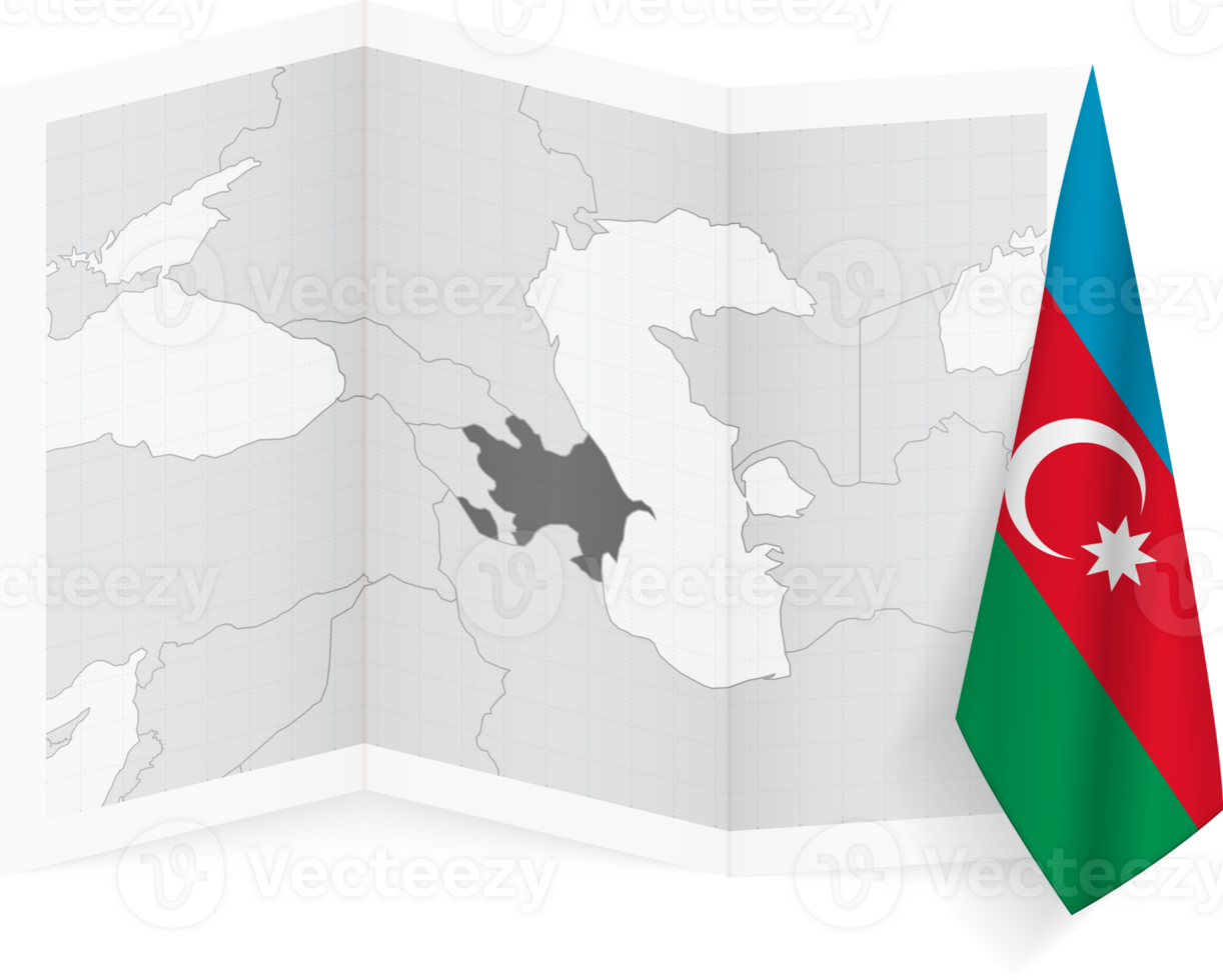 Azerbaijan grayscale map and hanging flag. png