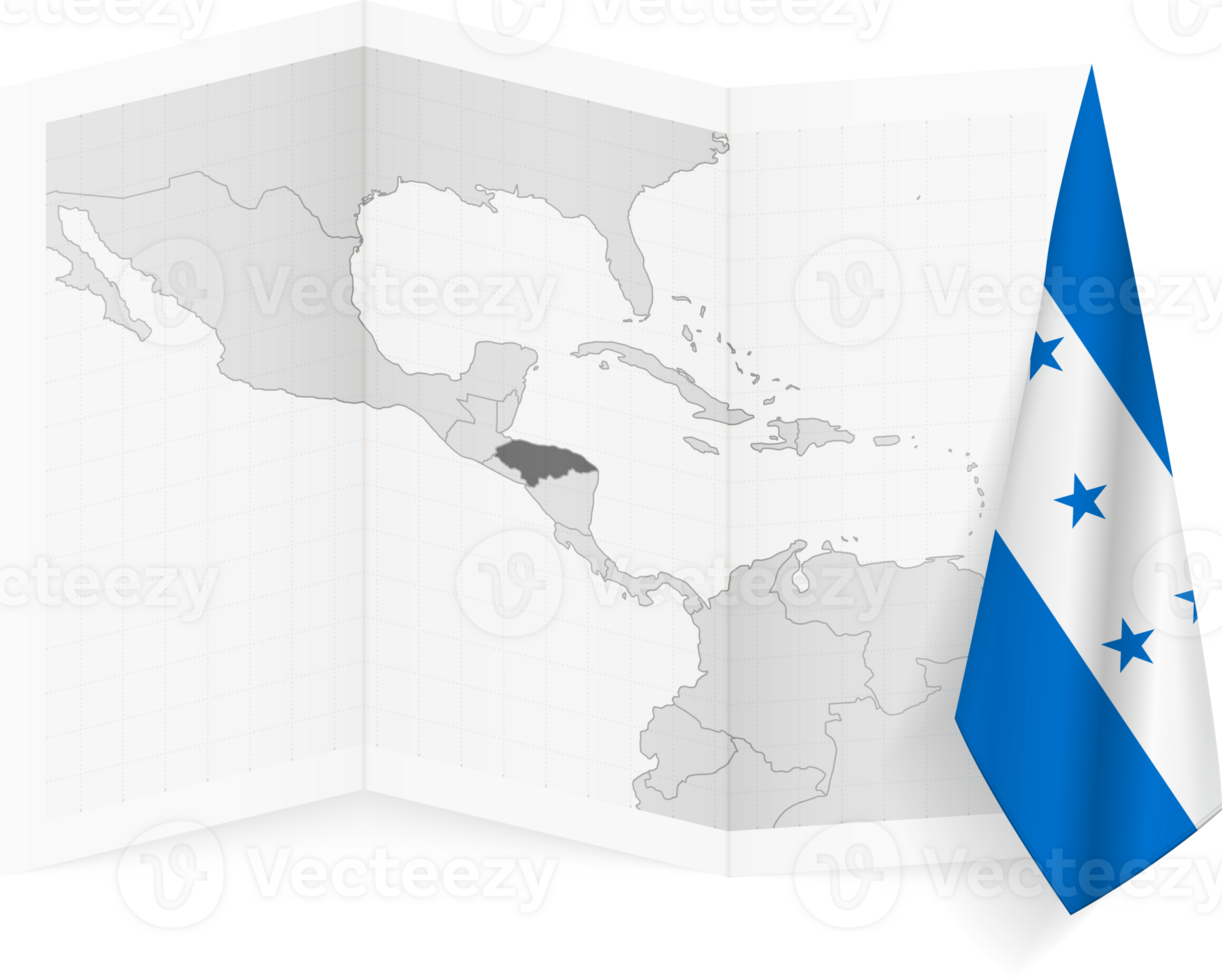Honduras grayscale map and hanging flag. png