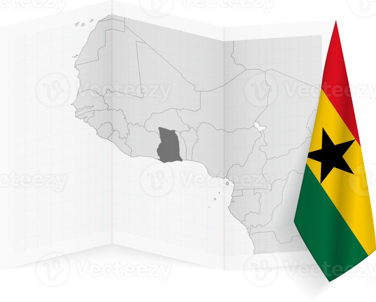 Ghana grayscale map and hanging flag. png