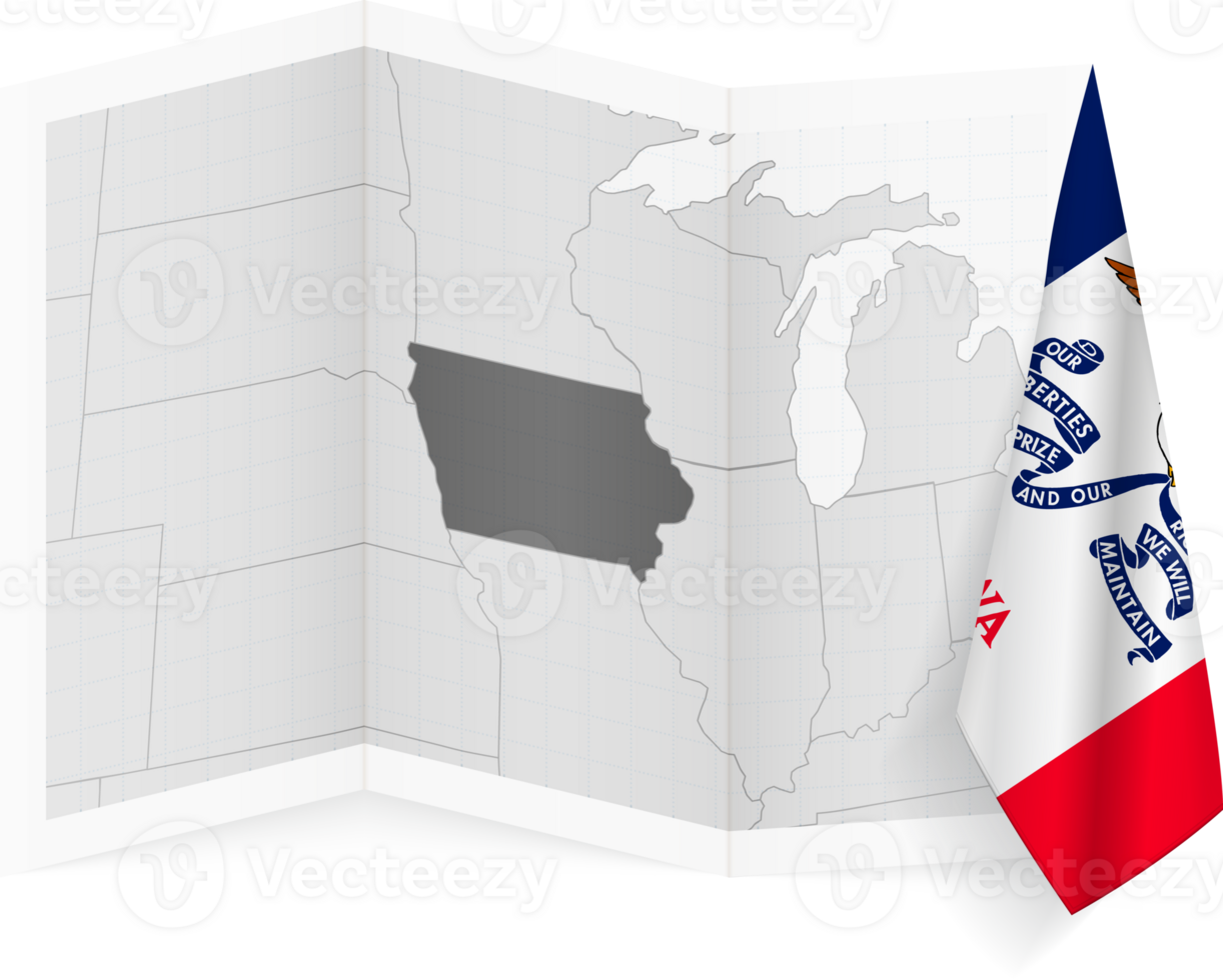 Iowa grayscale map and hanging flag. png