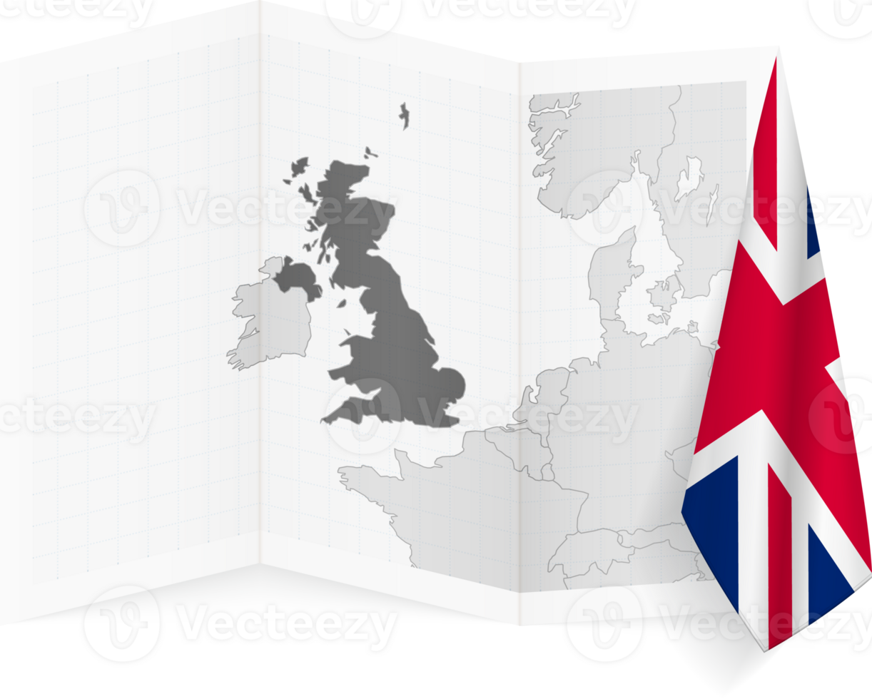 United Kingdom grayscale map and hanging flag. png