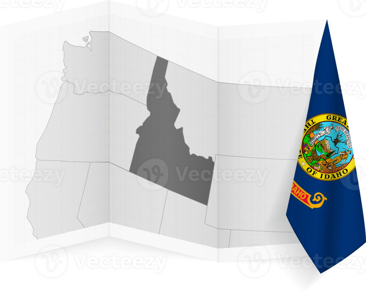 Idaho grayscale map and hanging flag. png