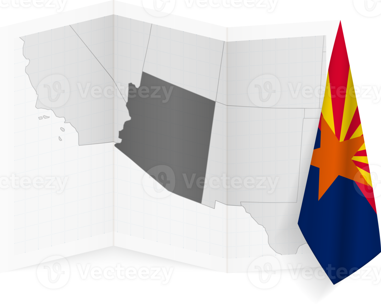 Arizona grayscale map and hanging flag. png