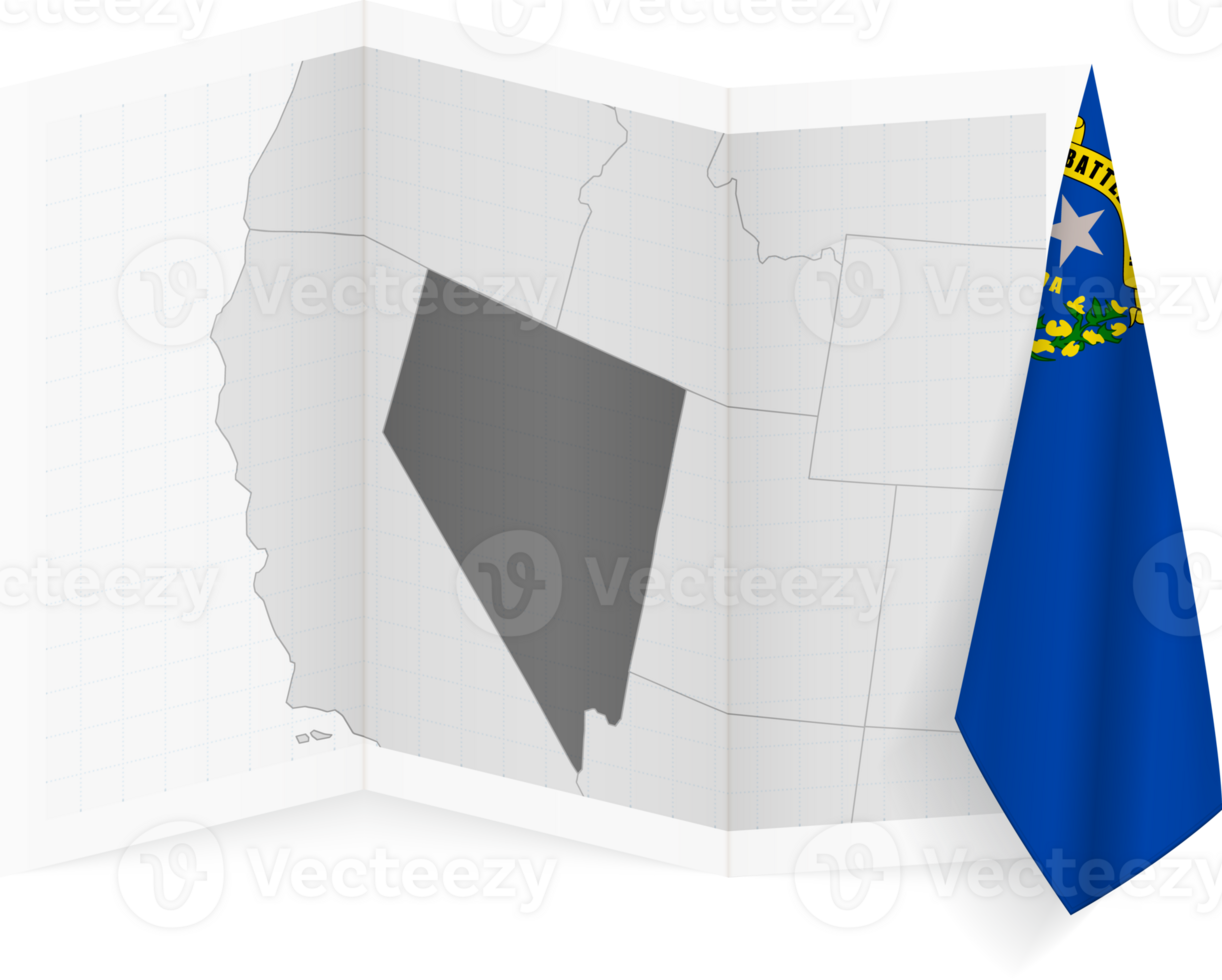 Nevada grayscale map and hanging flag. png