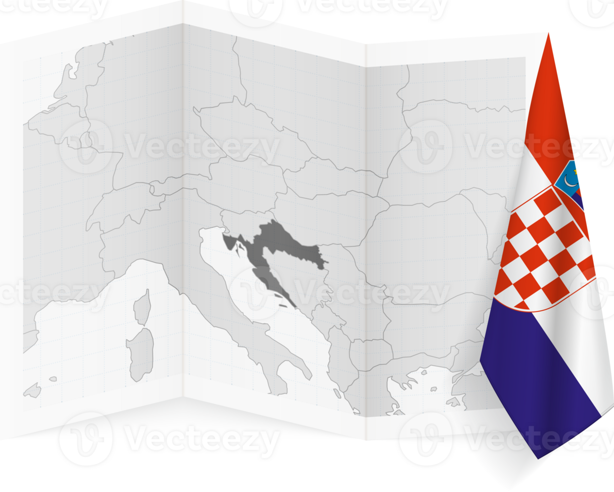 Croatia grayscale map and hanging flag. png
