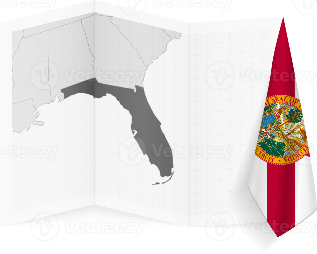 Florida grayscale map and hanging flag. png