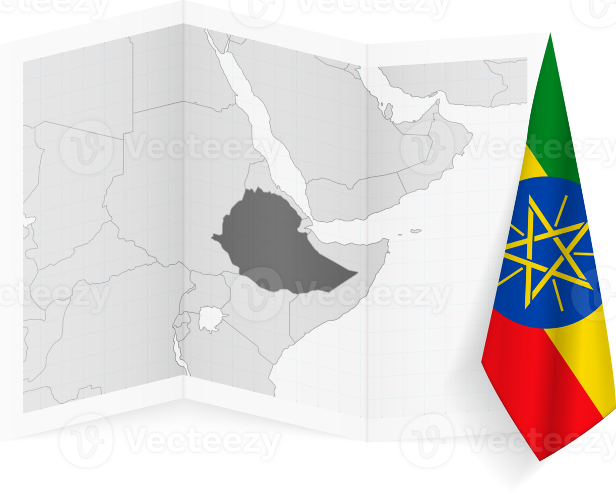 Ethiopia grayscale map and hanging flag. png