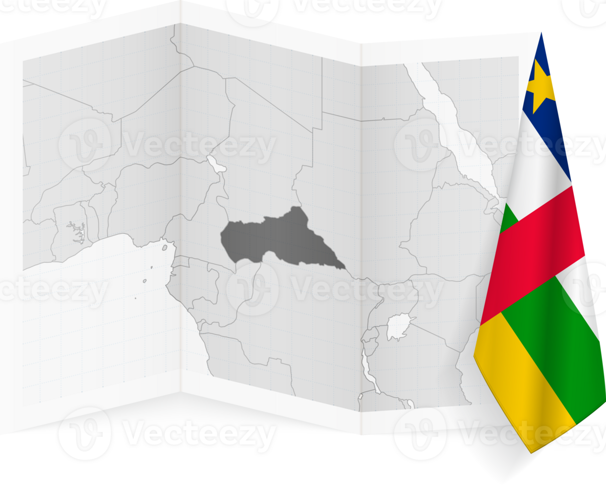 Central African Republic grayscale map and hanging flag. png