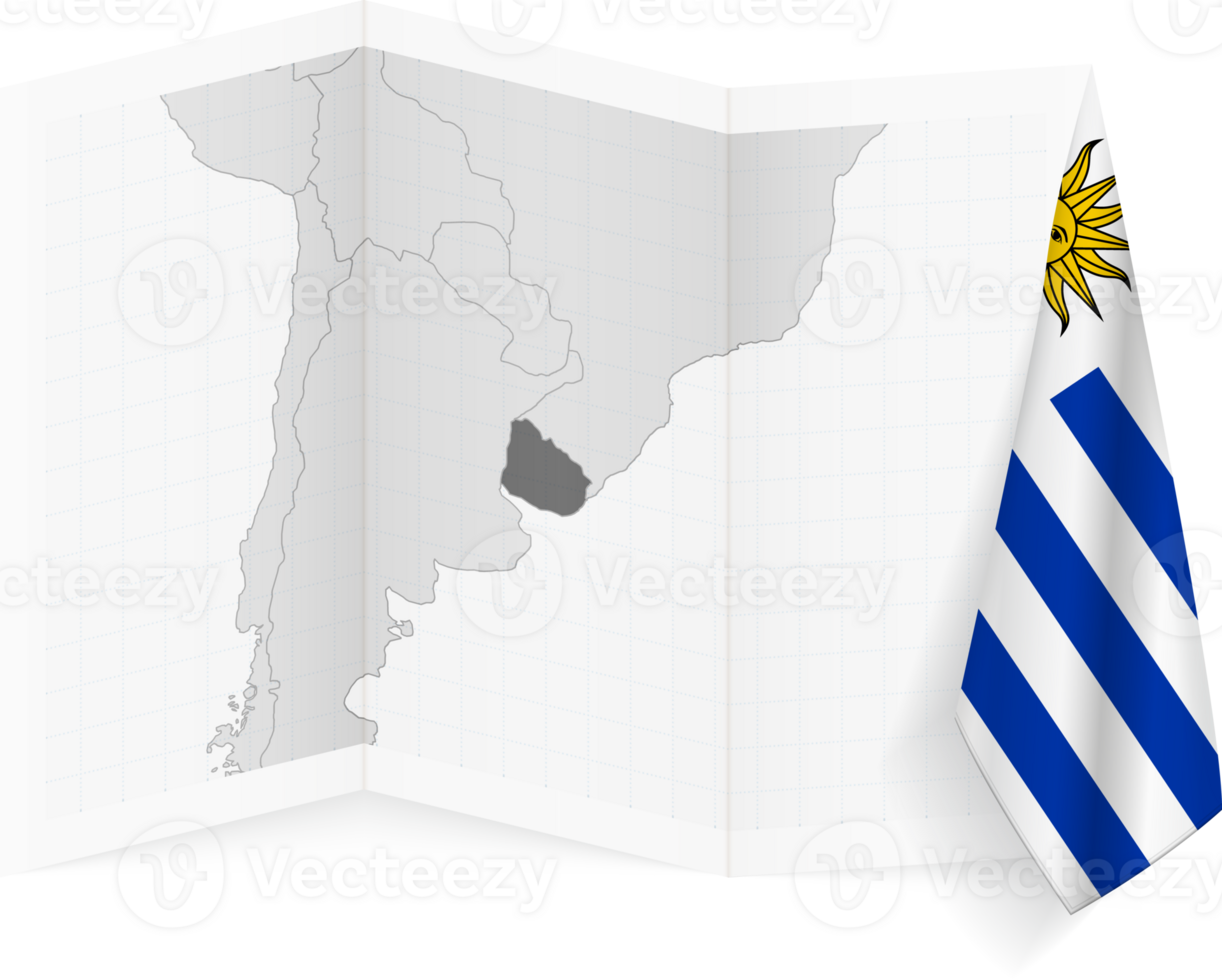 Uruguay grayscale map and hanging flag. png