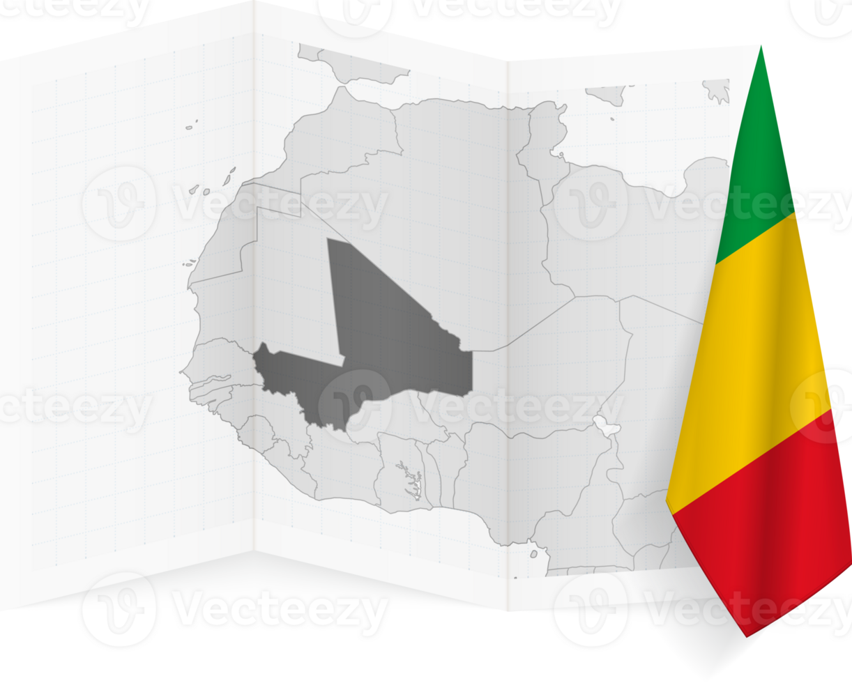 Mali grayscale map and hanging flag. png