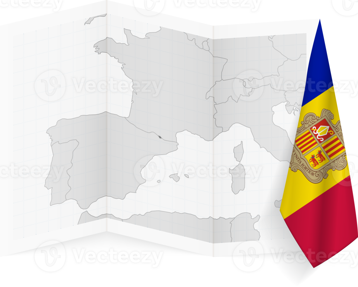 Andorra grayscale map and hanging flag. png