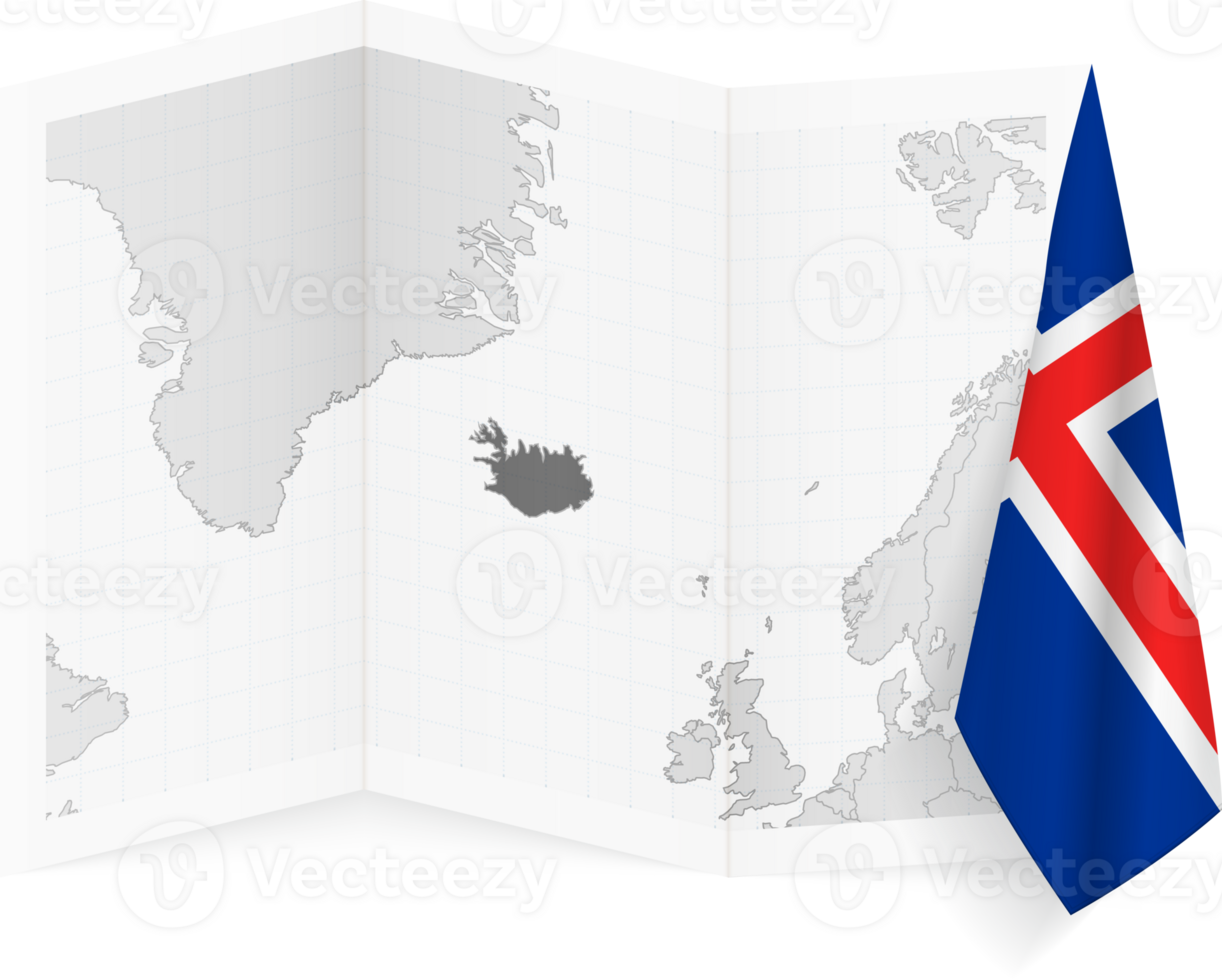 Iceland grayscale map and hanging flag. png