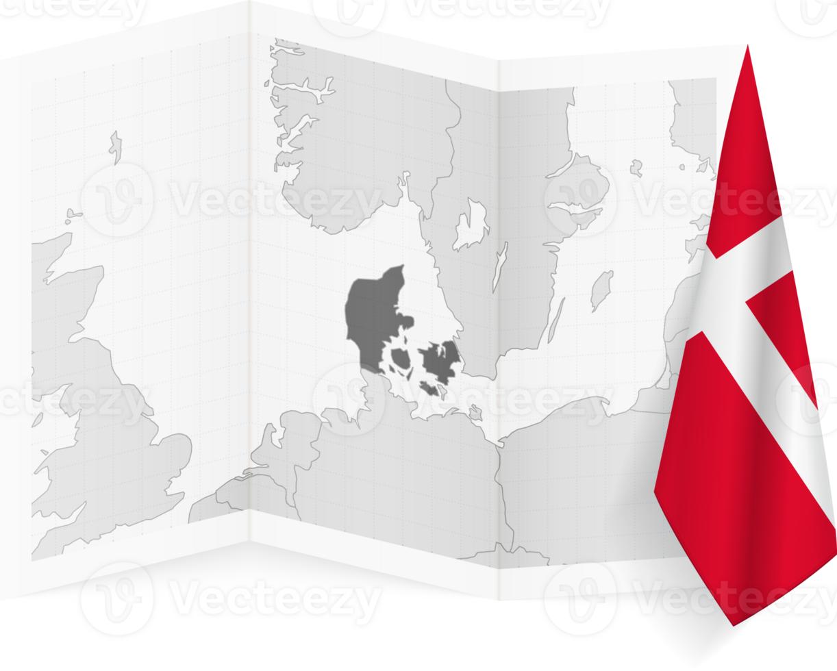 Denmark grayscale map and hanging flag. png