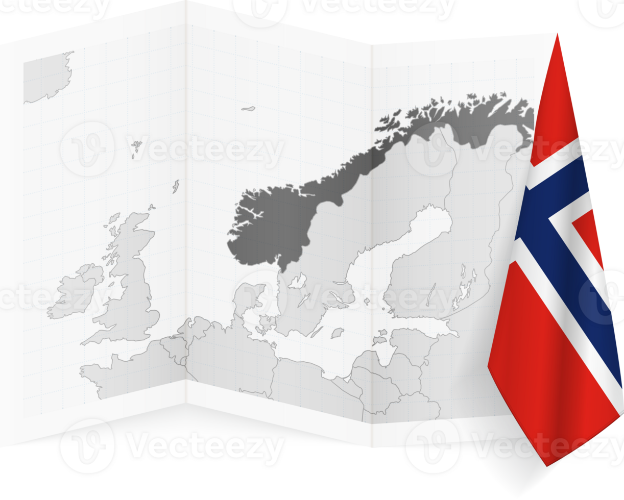 Norway grayscale map and hanging flag. png