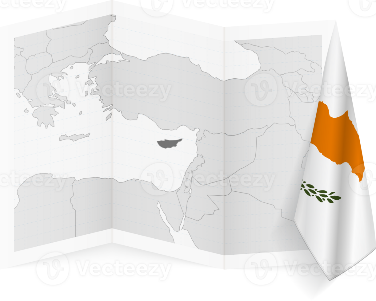 Cyprus grayscale map and hanging flag. png