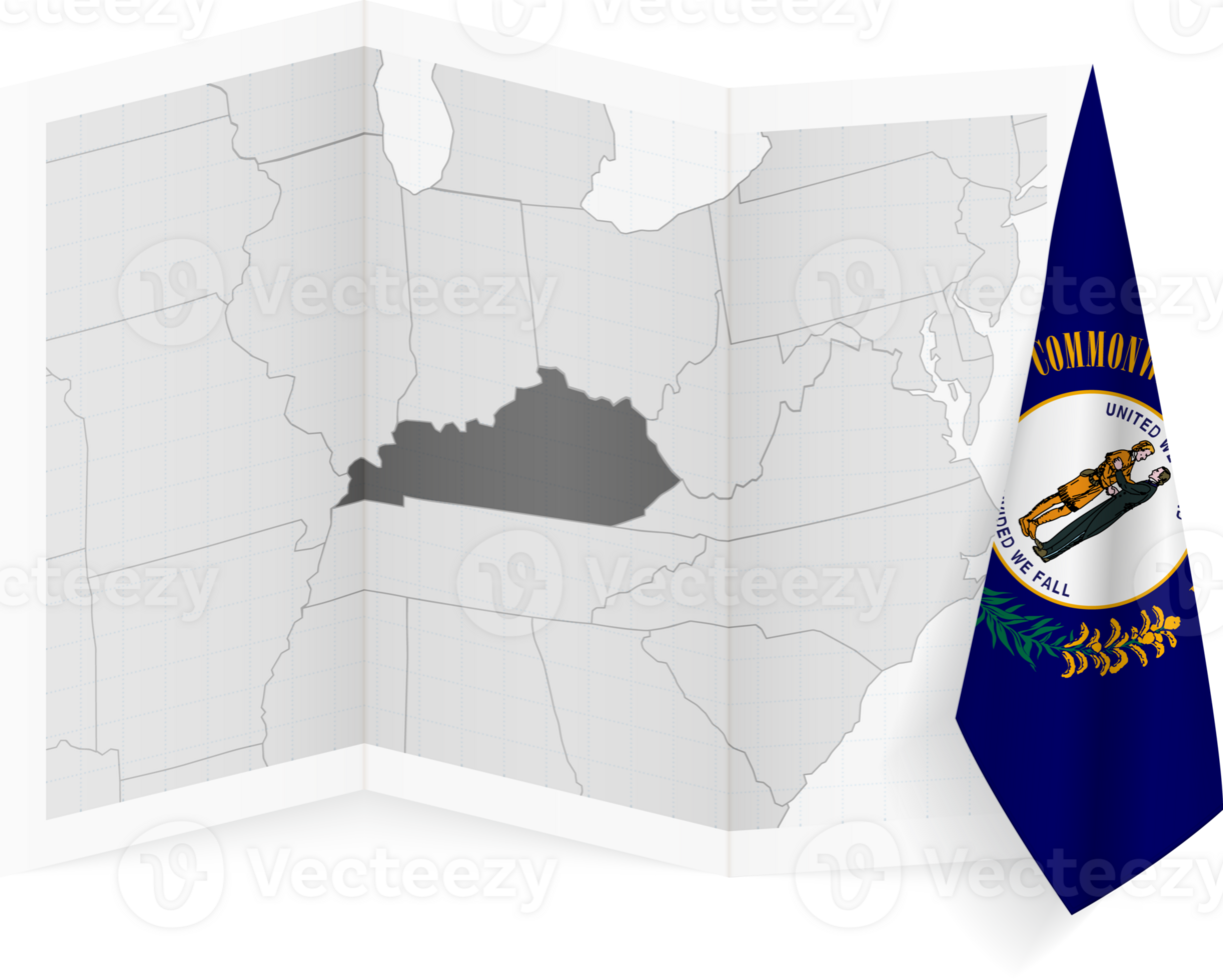 Kentucky grayscale map and hanging flag. png