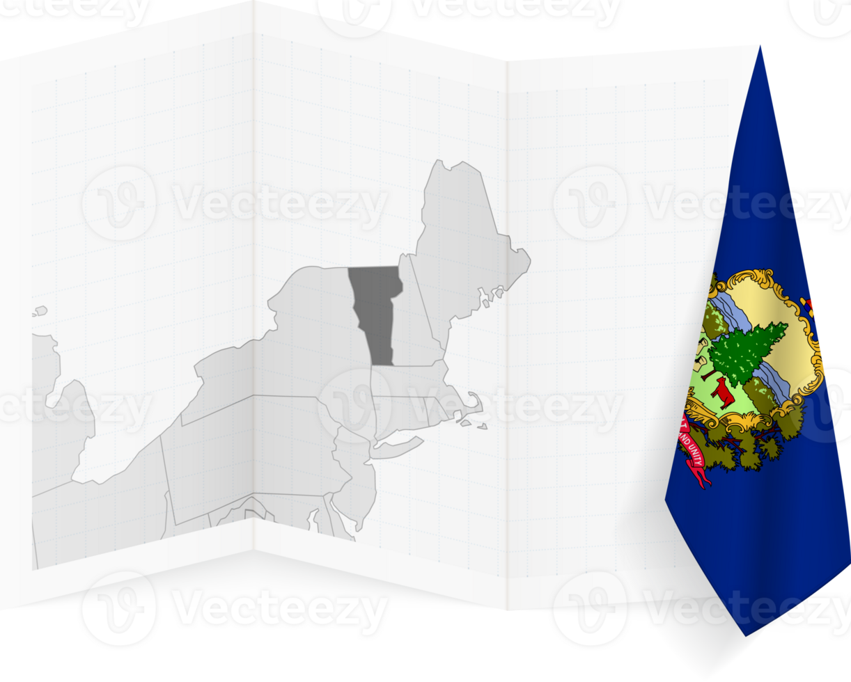 Vermont grayscale map and hanging flag. png
