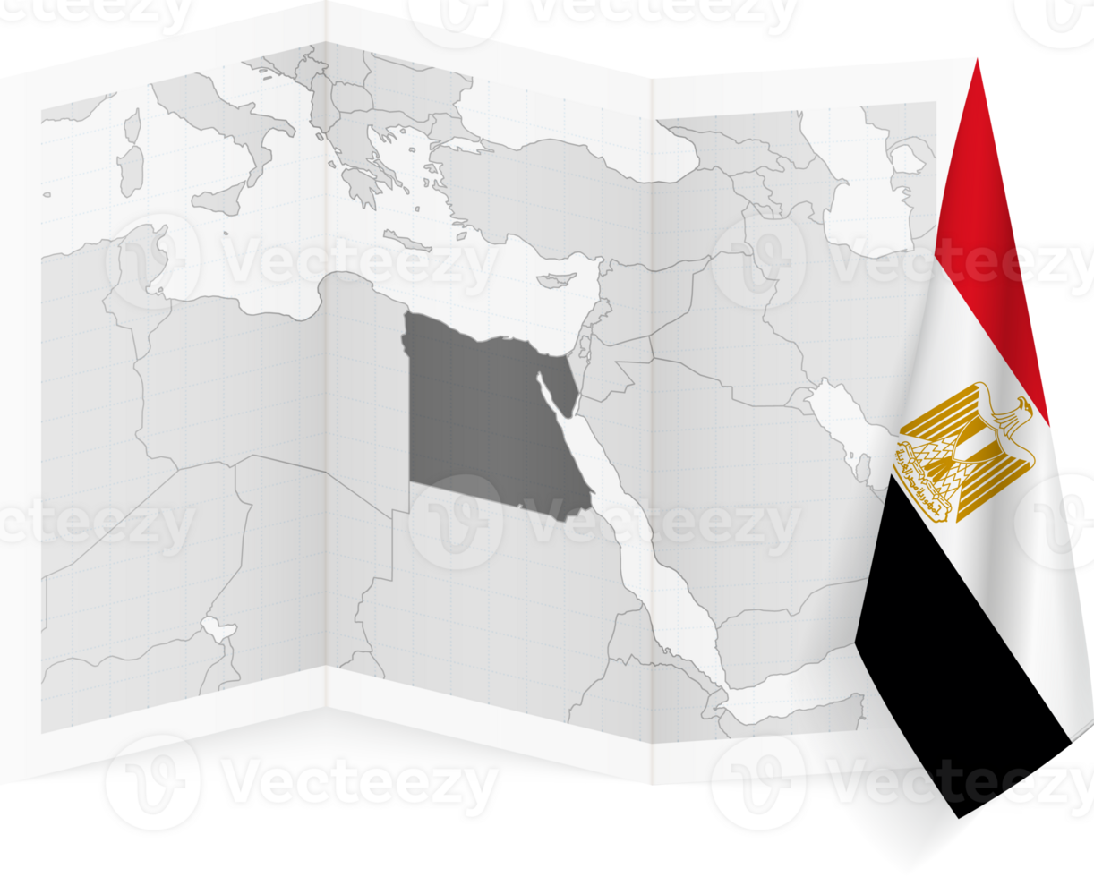 Egypt grayscale map and hanging flag. png