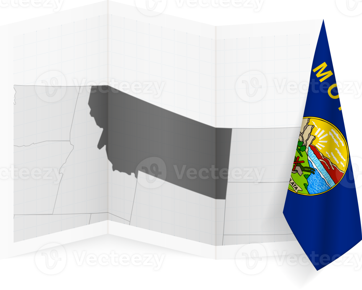 Montana grayscale map and hanging flag. png