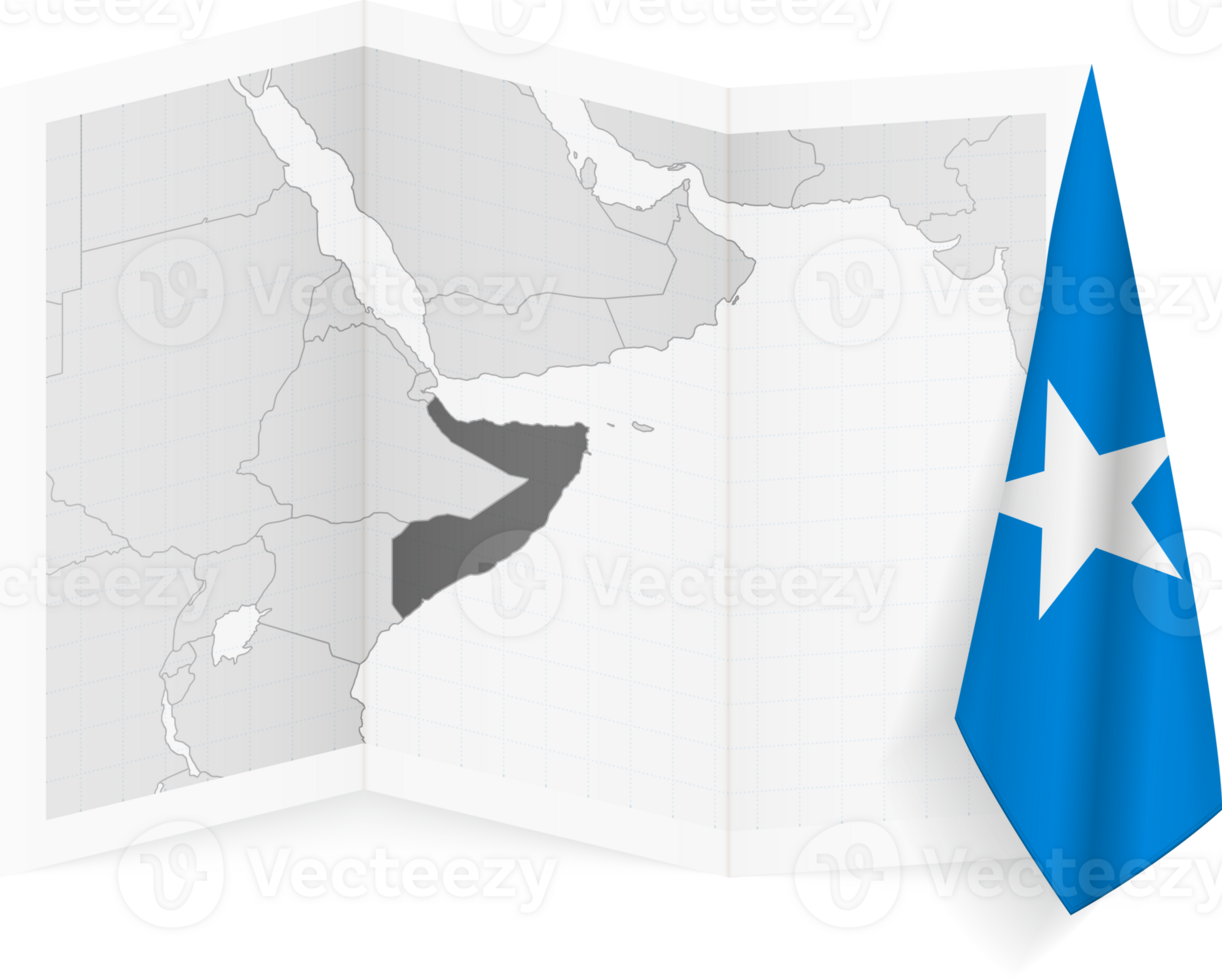 Somalia grayscale map and hanging flag. png