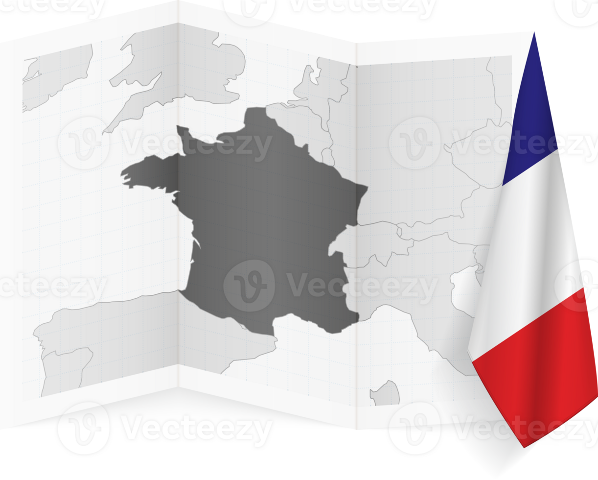 France grayscale map and hanging flag. png