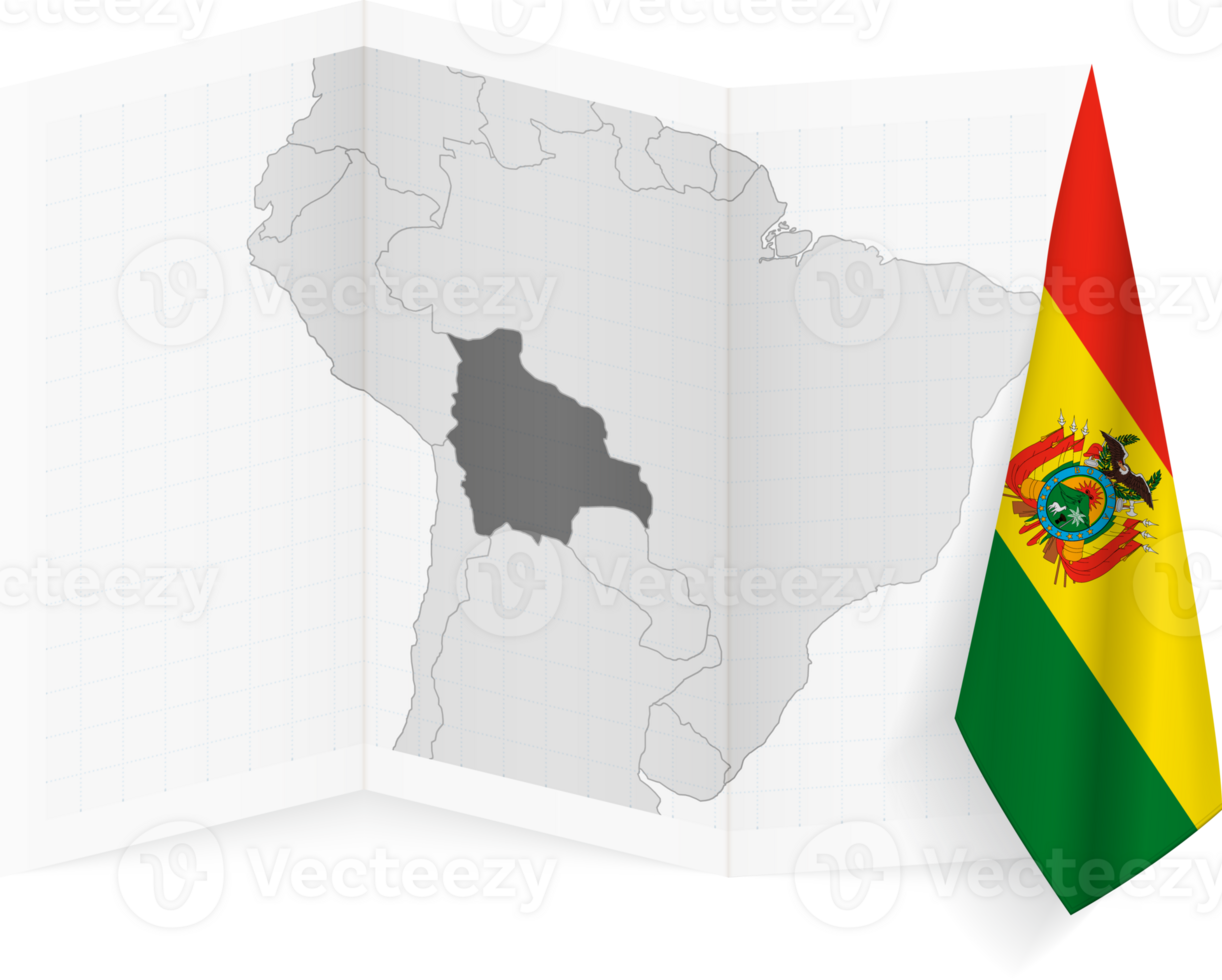 Bolivia grayscale map and hanging flag. png