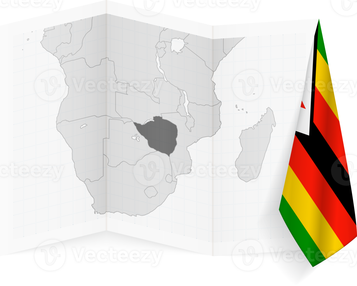 Zimbabwe grayscale map and hanging flag. png