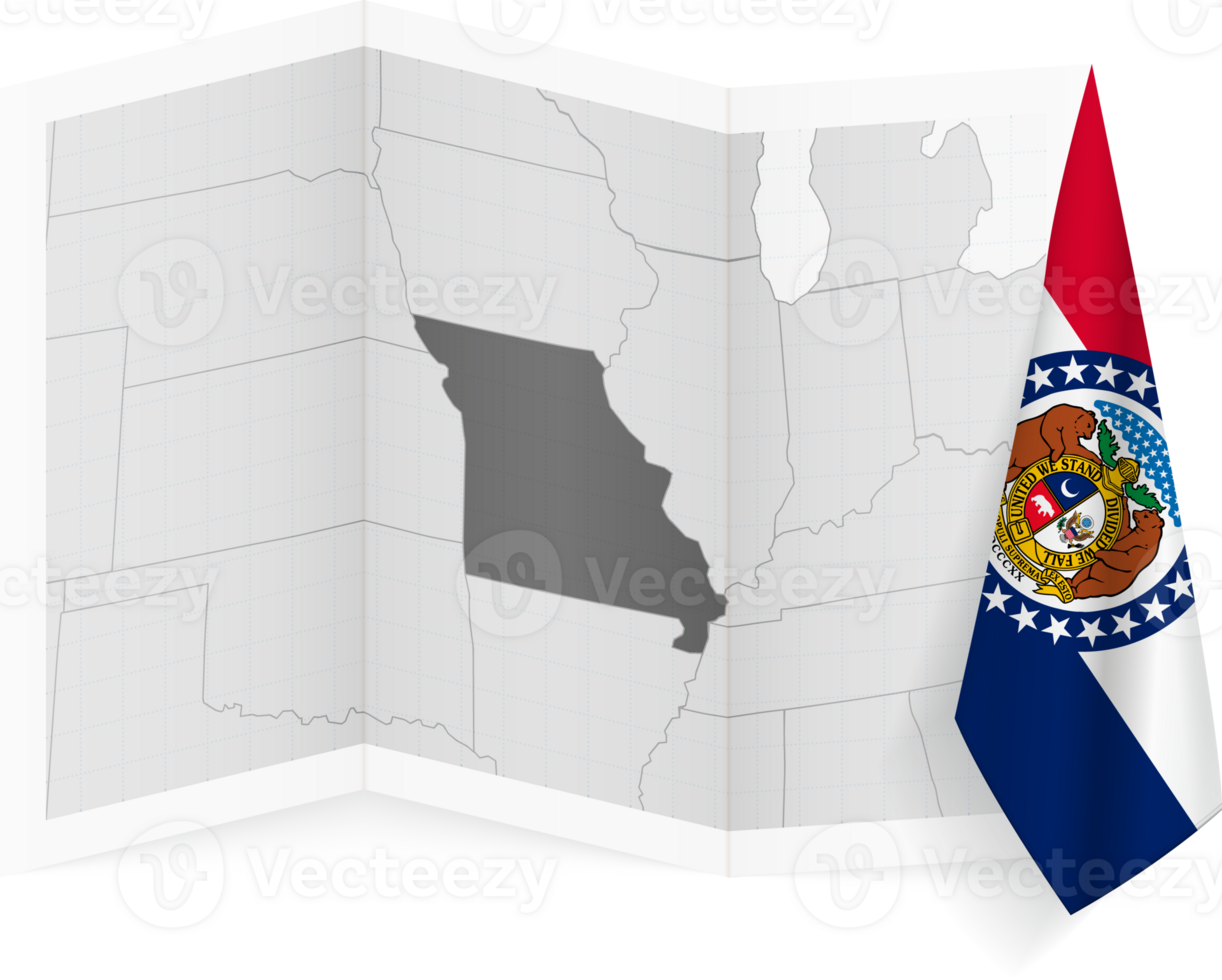 Missouri grayscale map and hanging flag. png