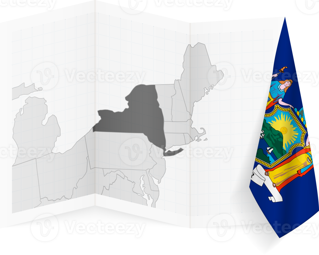 New York grayscale map and hanging flag. png