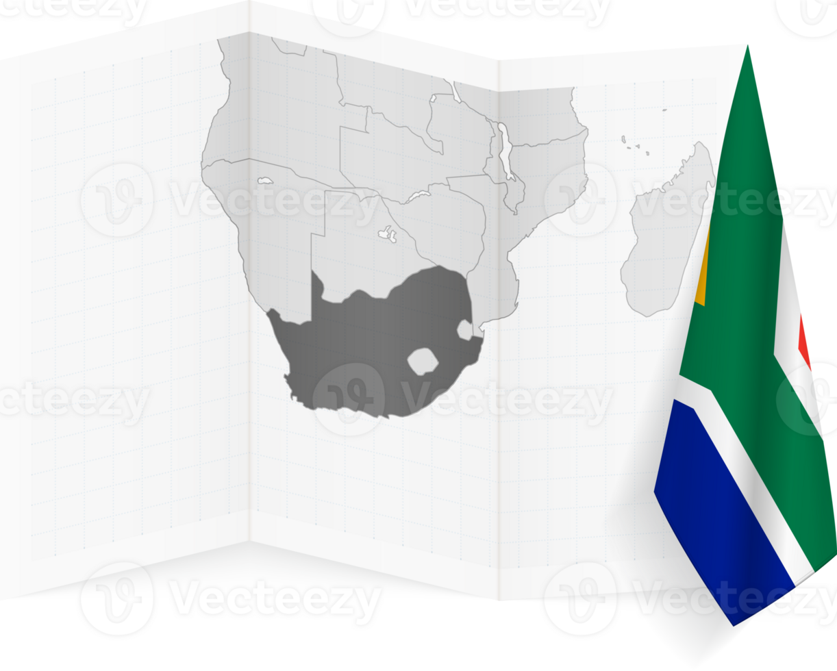 South Africa grayscale map and hanging flag. png