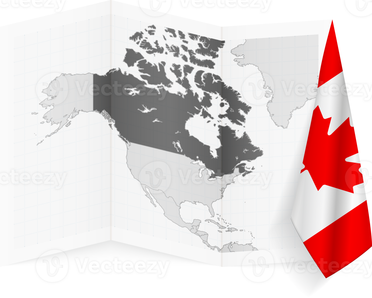 Canada grayscale map and hanging flag. png