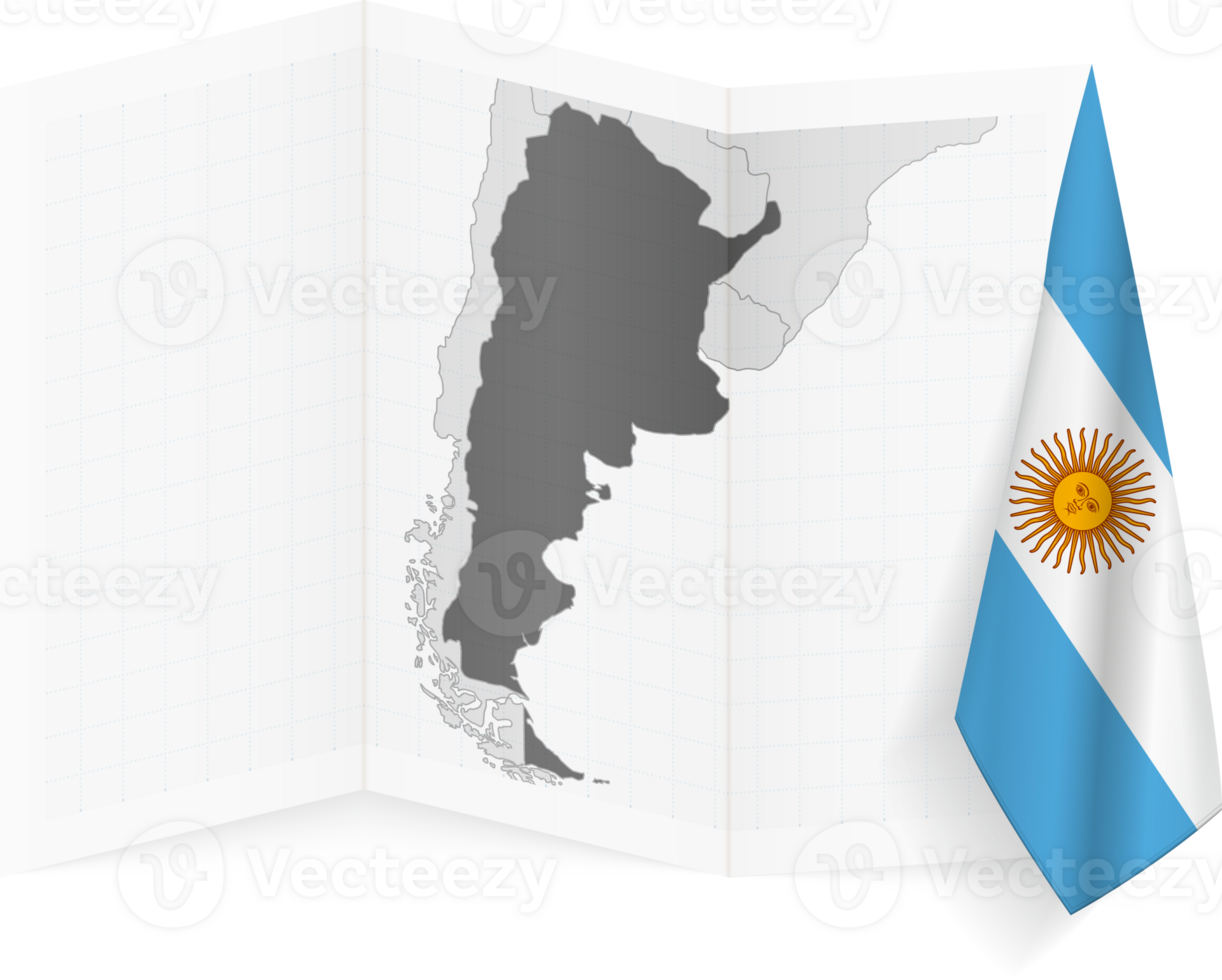 Argentina grayscale map and hanging flag. png