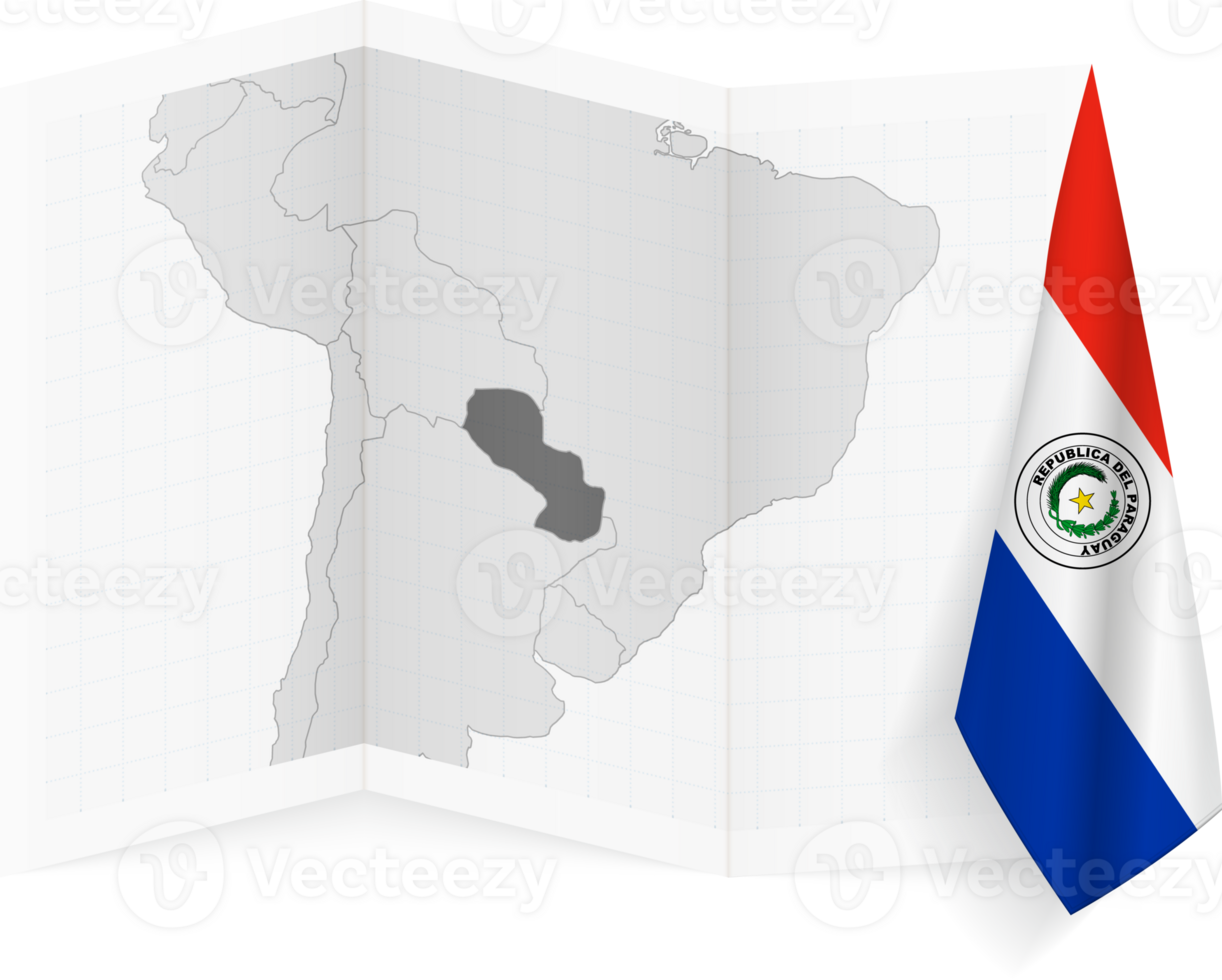 Paraguay grayscale map and hanging flag. png